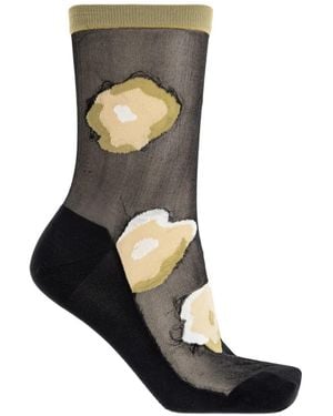 Issey Miyake Verve Floral-Pattern Sheer Socks - Black