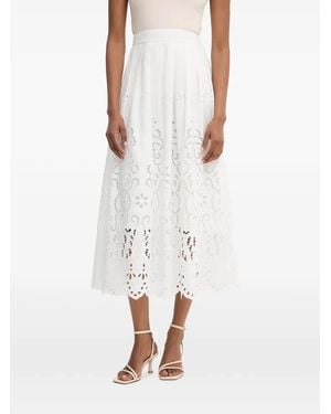 Morgan Broderie-Anglaise Pleated Midi Skirt - White