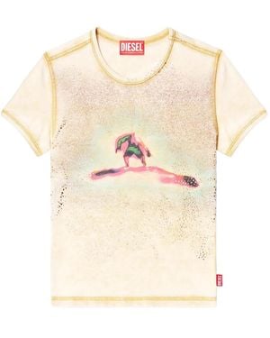 DIESEL T-Uncuties-Long Graphic Print T-Shirt - Natural