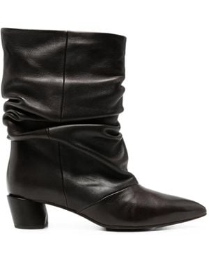 Liska Ruched Leather Boots - Black
