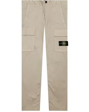 Stone Island Cargo-Pocket Gabardine Trousers - Natural