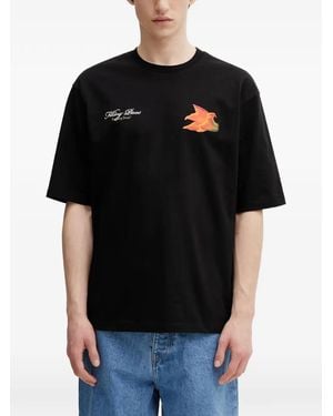 Filling Pieces Zucchini Floral-Print Logo-Print T-Shirt - Black