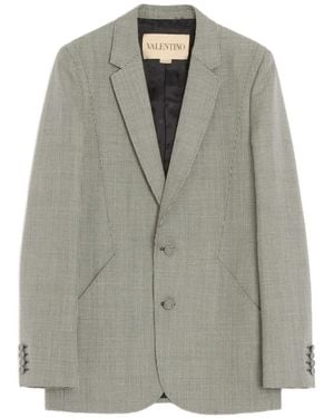Valentino Garavani Single-Breasted Wool Jacket With Houndstooth Pattern - Grey