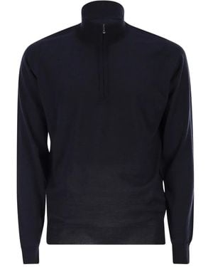 John Smedley High-Neck Zip Sweater - Blue