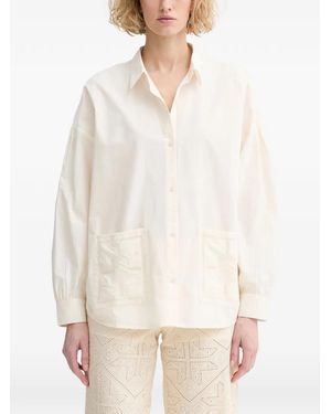 Sessun Flores Open-Back Embroidered-Pocket Shirt - White