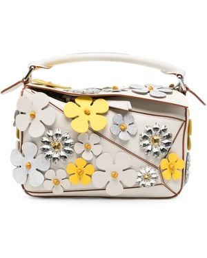 Loewe Small Puzzle Floral-Appliqué Tote Bag - Metallic