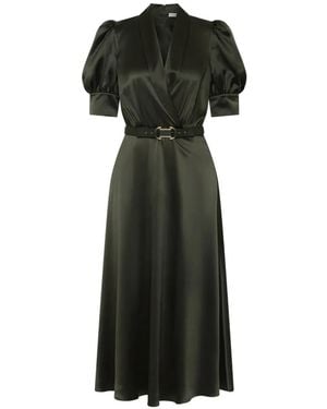 Rebecca Vallance Belted Puff-Sleeve Midi Dress - Black