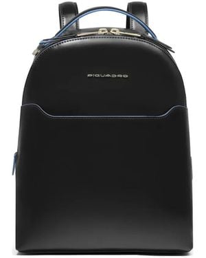Piquadro Logo-Plaque Leather Backpack - Black