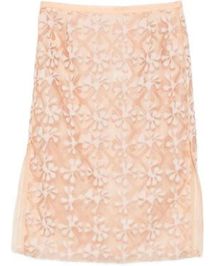 Hui Milano Margherita Floral-Appliqué Midi Skirt - Natural