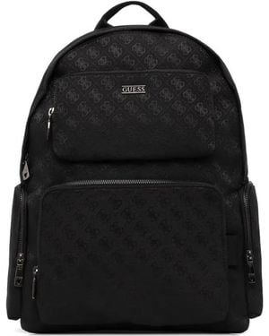 Guess Boston Monogram-Pattern Logo-Plaque Backpack - Black