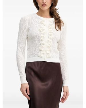 Ouí Ruffled Pointelle-Knit Cardigan - White