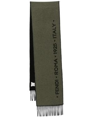 Fendi Logo-Print Fringed Scarf - Green