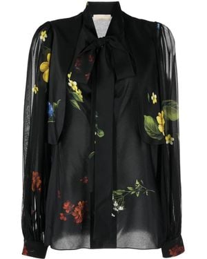 Elie Saab Floral-Print Silk Shirt - Black