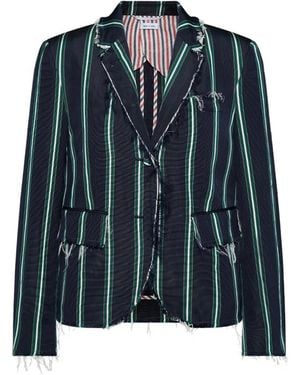 Thom Browne Blazer Rayé À Bords Francs - Blue