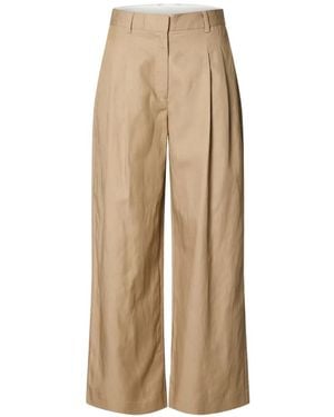 SELECTED Pleated Wide-Leg Trousers - Natural