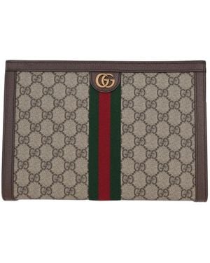 Gucci Ophidia Gg Supreme Web-Stripe Clutch Bag - Grey