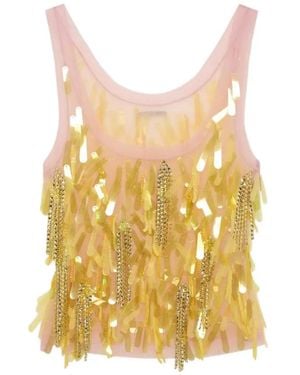 16Arlington Sharla Embroidered Tulle Tank Top - Yellow