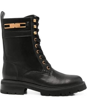 Twinset Lace-Up Logo-Plaque Boots - Black