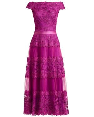 Tadashi Shoji Floral-Embroidered Tiered Midi Dress - Purple