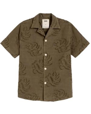 Oas Chemise Cuba En Fil Coupé À Motif Végétal - Brown