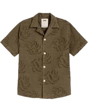 Oas Cuba Fil-Coupé Leaf-Pattern Shirt - Brown