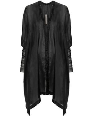 Rick Owens リブスリーブ シルクシャツ - ブラック