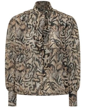 ACTUALEE Snake-Print Pussy-Bow Blouse - Grey