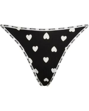 Moschino Heart-Print Logo-Trim Thong - Black