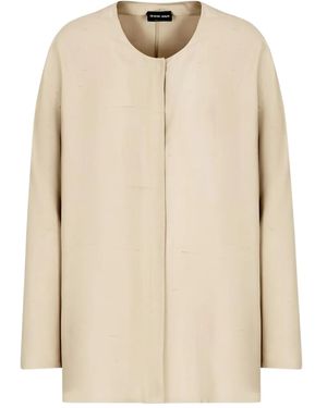 Giorgio Armani Collarless Silk Shirt - Natural