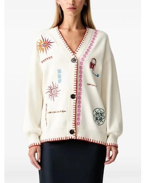 Never Fully Dressed Embroidered Blanket-Stitch Cardigan - Natural