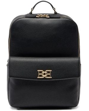 Bally Grained Leather Logo-Plaque Backpack - Black