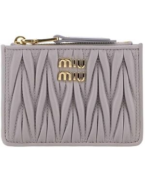Miu Miu Matelassé Nappa Leather Card Holder - Grey