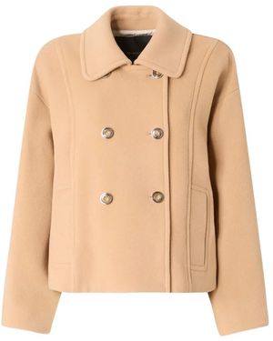 Pinko Double-Breasted Cropped Coat - Natural