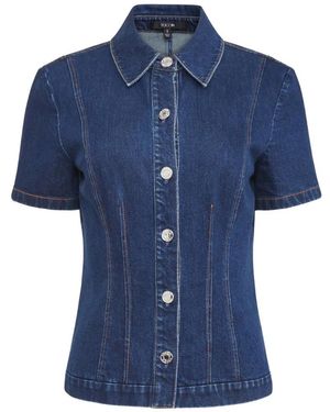 Toccin Halle Short-Sleeve Button-Down Cotton Shirt - Blue
