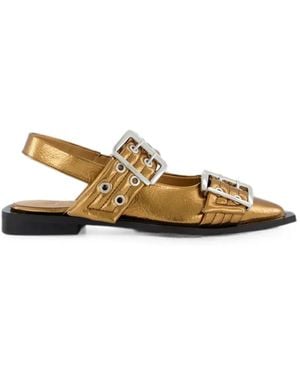 Ganni Buckle-Detail Pointed-Toe Flat Court Shoes - Metallic