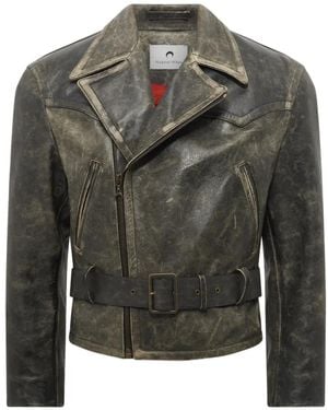 Marine Serre Moon Belted Leather Biker Jacket - Green