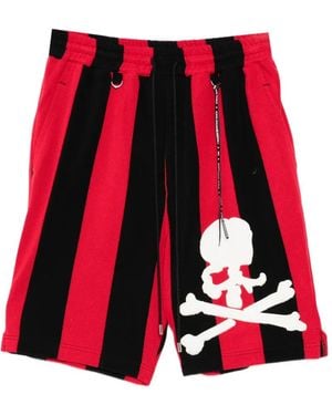 MASTERMIND WORLD Short Rayé À Patch Tête De Mort - Red