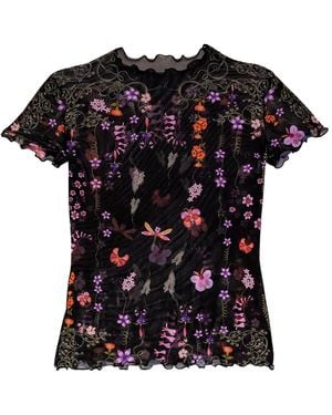 Agua Bendita T-Shirt En Résille À Fleurs - Noir