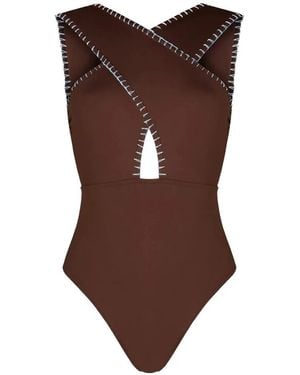 KIÓHNE Coral Hand-Embroidered Swimsuit - Brown