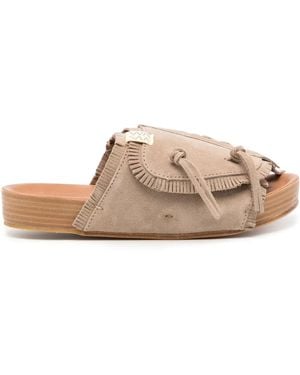 Visvim Christo Shaman Folk Suede Slides - Pink