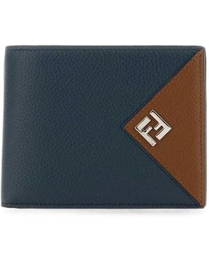 Fendi Logo-Plaque Bi-Fold Wallet - Blue