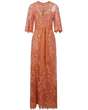 Elie Saab Robe Fleurie À Taille Ceinturée - White