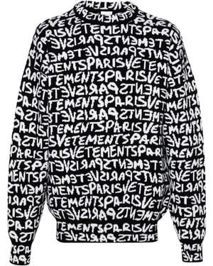 Vetements Intarsia-Knit Logo Wool Jumper - Black