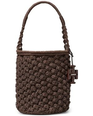 Tory Burch Ella Hand-Crocheted Popcorn Bucket Bag - Brown