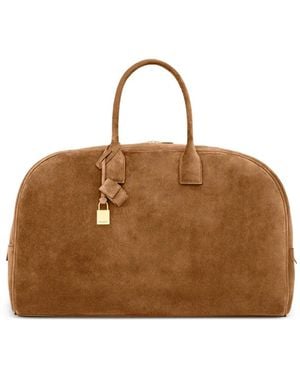 Saint Laurent Large Suede Bowling Duffle Bag - Brown