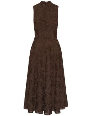 ROTATE BIRGER CHRISTENSEN Floral-Jacquard Sleeveless Midi Dress - Brown