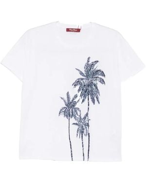 Max Mara Palm-Tree Sequin-Embellished T-Shirt - Blue
