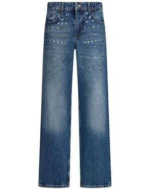 Liu Jo Fringed Studded Straight-Leg Jeans - Blue