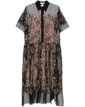 Psophia Sequin-Embellished Semi-Sheer Midi Dress - Black