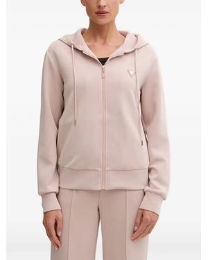 Guess Logo-Plaque Zip-Up Hoodie - Natural